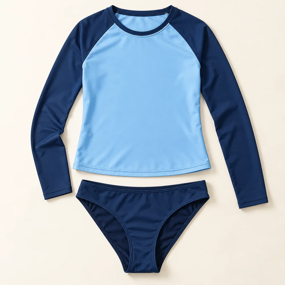 Aqua Long-Sleeve Swim Set — Sky / Navy, included pieces